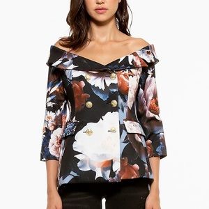 Alexia Admor Off-the-shoulder Karrina Floral Double Breasted Jacket Size 0